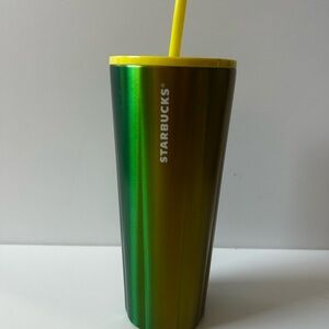 Starbucks Metallic Green and Yellow Tumbler with Straw